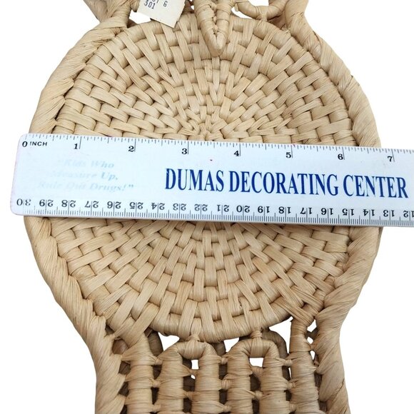 Set Of 2 Handwoven Straw Owl Baskets Wall Hanging Trivets Rustic Bohio Chic - Picture 5 of 7